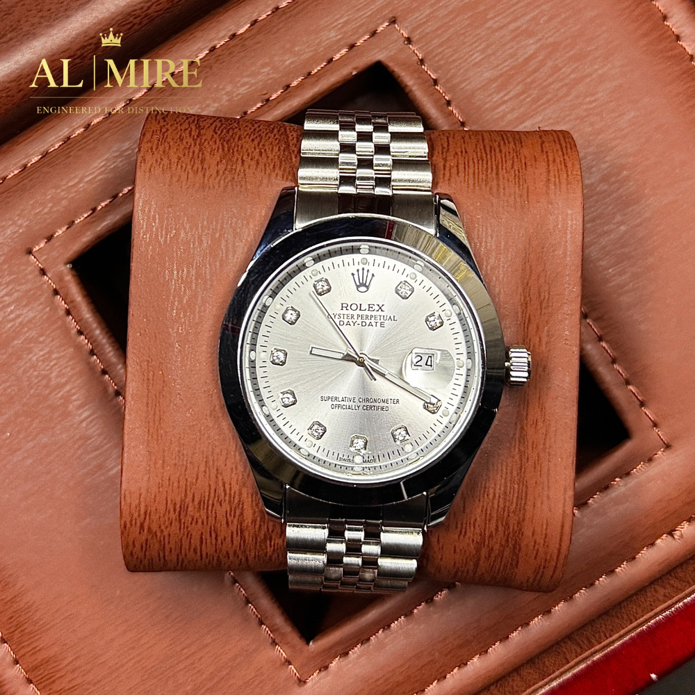 Rolex Oyster Perpetual Day-Date, with a silver dial set