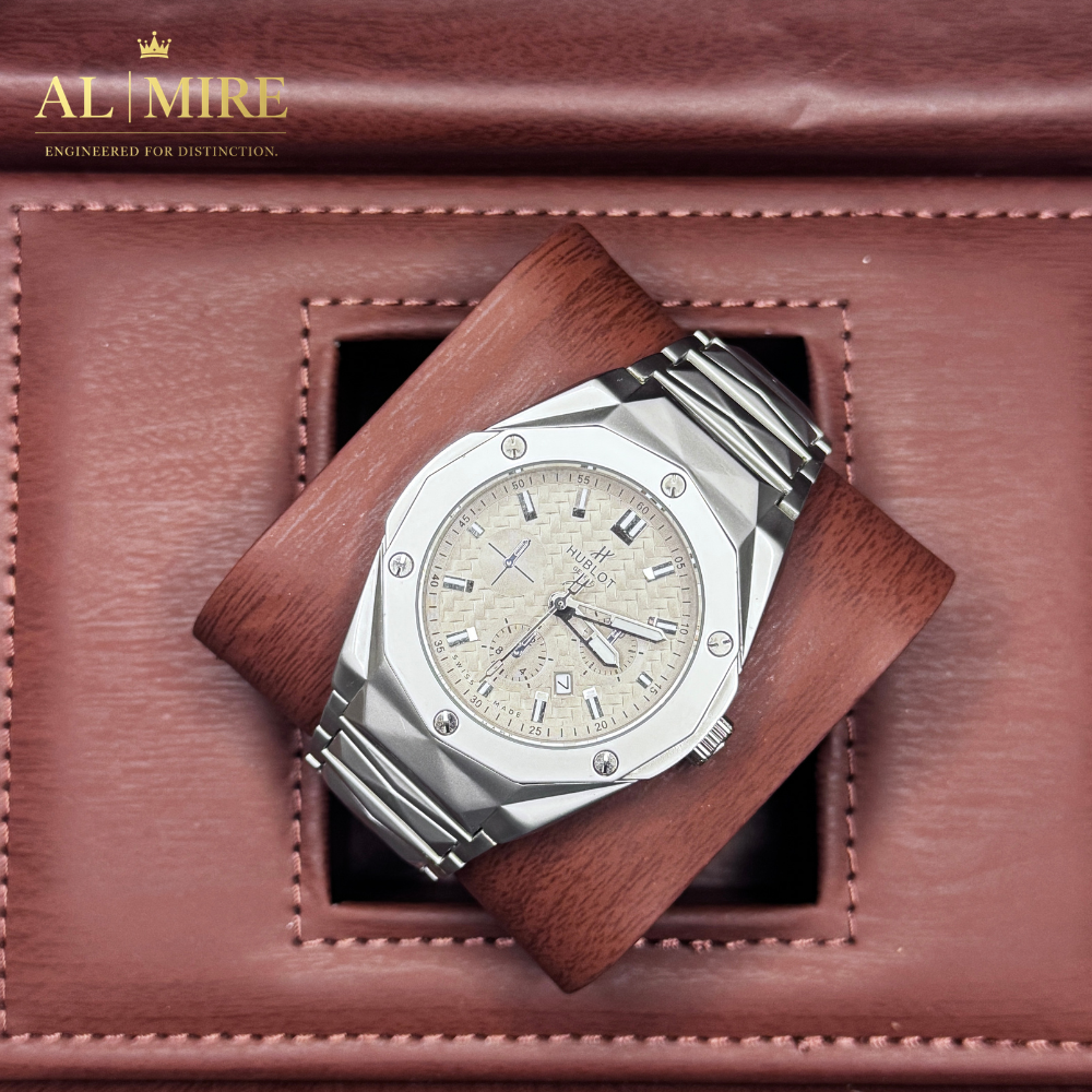 HUBLOT Chronograph – Semi automatic “Sandsteel” Edition Earth-Toned Precision. Industrial Elegance.